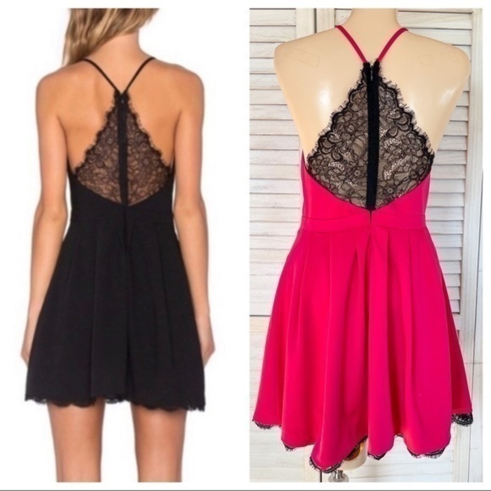 LOVERS + FRIENDS DARK PINK WITH LACE SLEEVELESS MINI DRESS